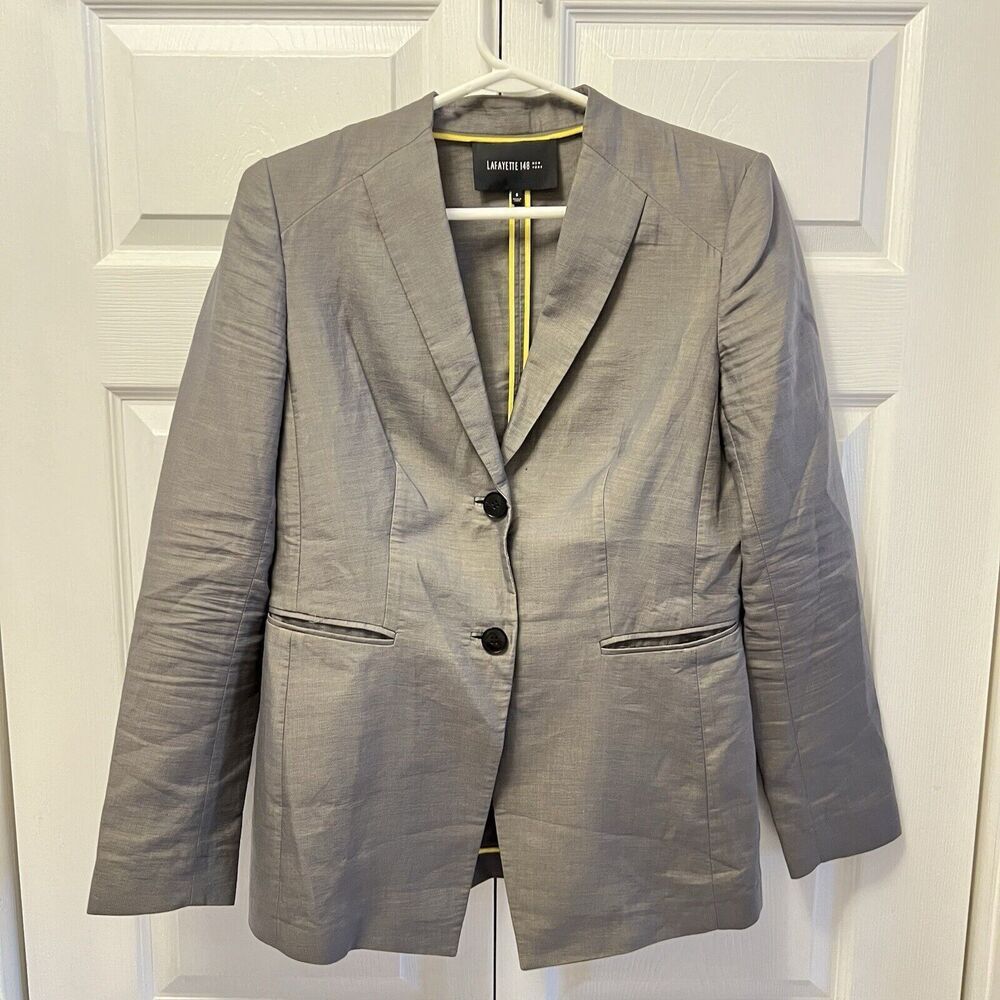 Lafayette 148 Gray Wool Silk Blend 2‎ Button Blazer, Size 6